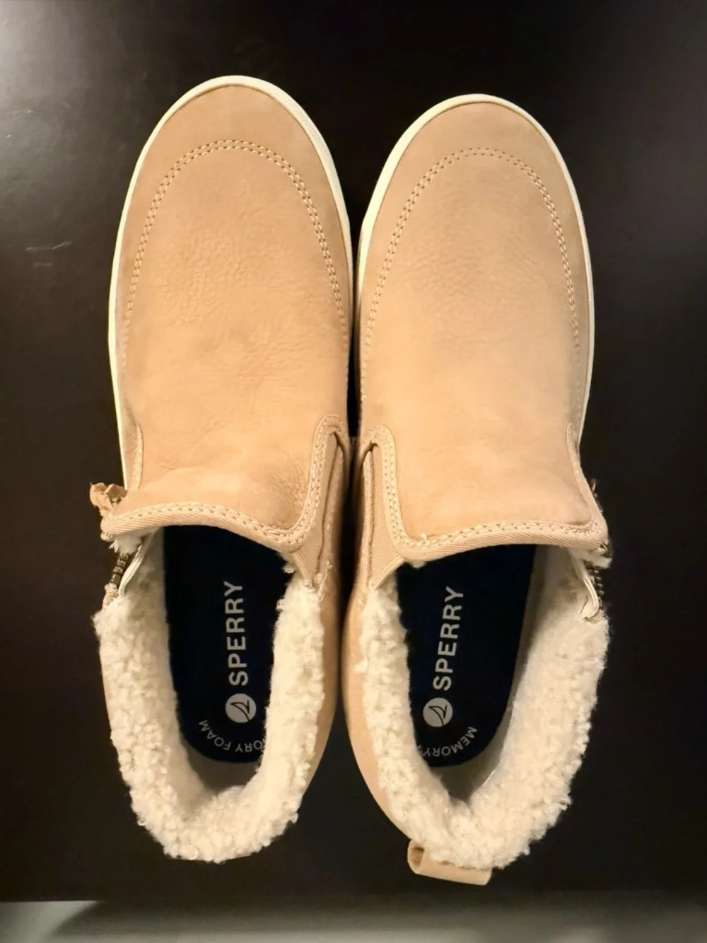 Sperry Crest Lug Side Zip Cozy Leather Sneaker Boots Beige Shearling Women 9